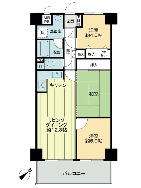 Floor plan. 3LDK, Price 12 million yen, Footprint 60.5 sq m , Balcony area 9.9 sq m
