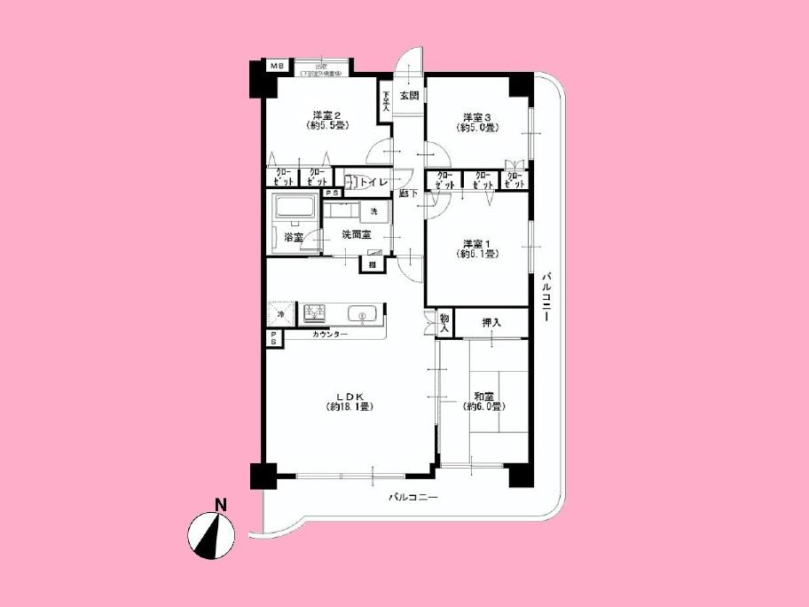 Floor plan. 4LDK, Price 27,900,000 yen, Footprint 85.8 sq m , Balcony area 21.33 sq m