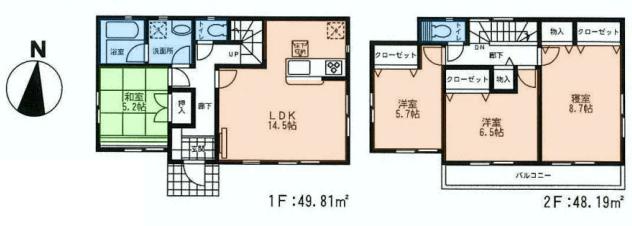 Floor plan. (1), Price 34,800,000 yen, 4LDK, Land area 193.31 sq m , Building area 98 sq m