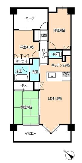Floor plan. 3LDK, Price 15.9 million yen, Footprint 64.4 sq m