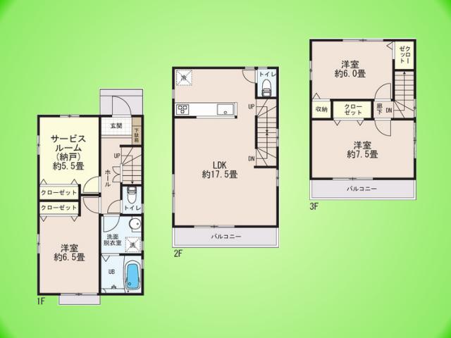 Floor plan. (3 Building), Price 18,800,000 yen, 3LDK+S, Land area 100 sq m , Building area 99.36 sq m