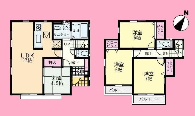 Floor plan. (Building 2), Price 33,800,000 yen, 4LDK, Land area 131.16 sq m , Building area 96.05 sq m