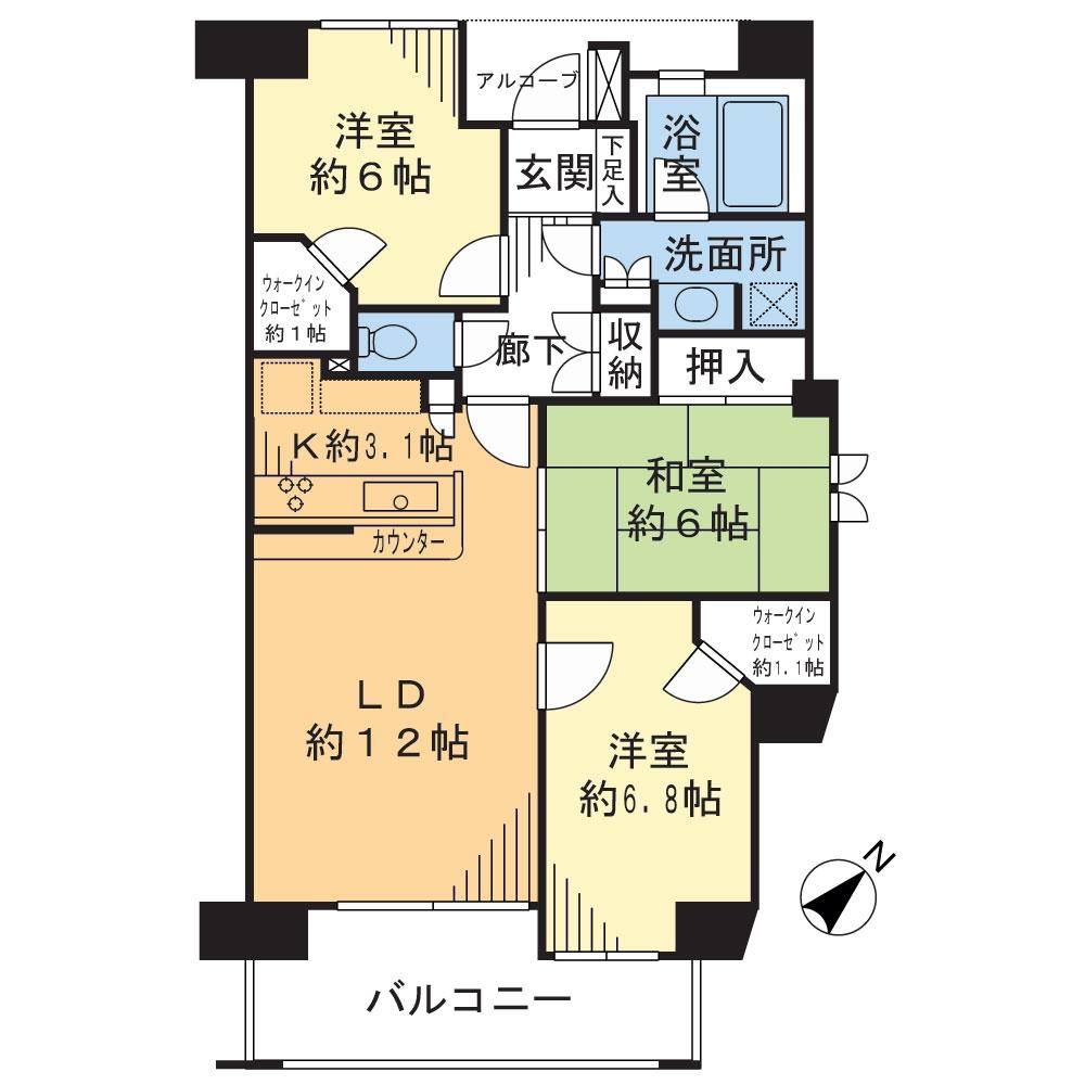 Floor plan. 3LDK, Price 25,700,000 yen, Occupied area 75.67 sq m , Balcony area 9.68 sq m