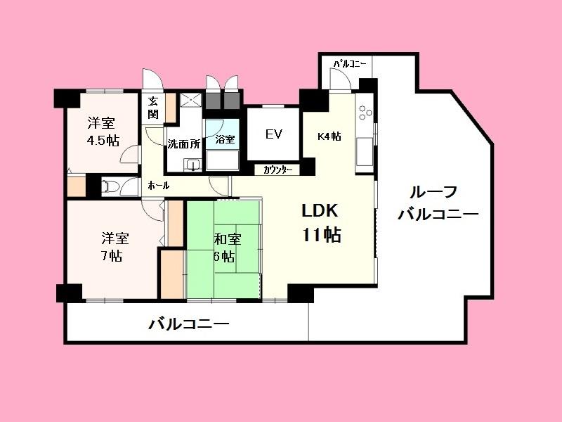 Floor plan. 3LDK, Price 21,800,000 yen, Footprint 71.1 sq m , Balcony area 14.91 sq m