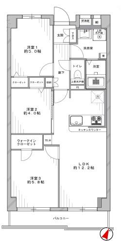 Floor plan. 3LDK, Price 17.8 million yen, Occupied area 59.27 sq m , Balcony area 5.47 sq m