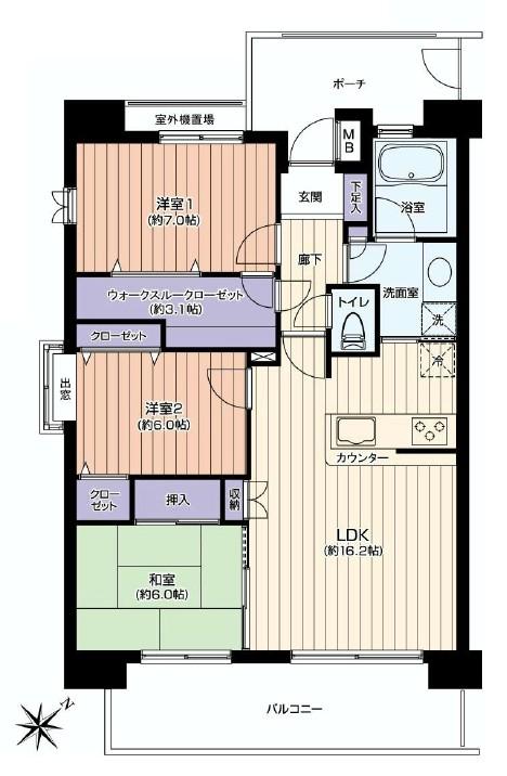 Floor plan. 3LDK, Price 28.8 million yen, Occupied area 80.67 sq m , Balcony area 13.74 sq m