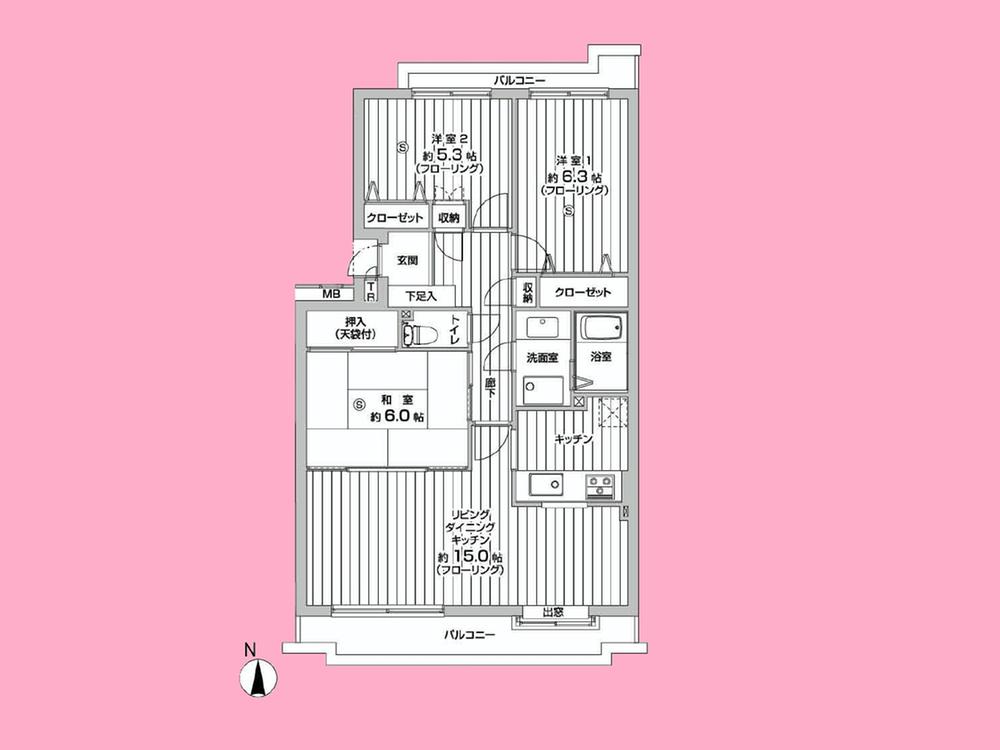Floor plan. 3LDK, Price 14,950,000 yen, Occupied area 75.28 sq m , Balcony area 10.64 sq m