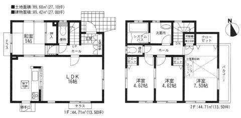 Floor plan. 26,800,000 yen, 4LDK, Land area 89.6 sq m , Building area 89.42 sq m spacious 4LDK