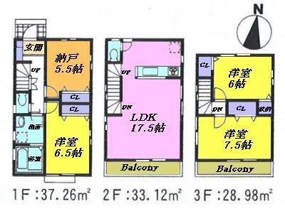 Floor plan. 18,800,000 yen, 3LDK + S (storeroom), Land area 100 sq m , It is LDK17.5 Pledge and easy-to-use floor plan with all the living room storage of building area 99.36 sq m face-to-face kitchen. Storeroom of 5.5 Pledge can be used as a living room.