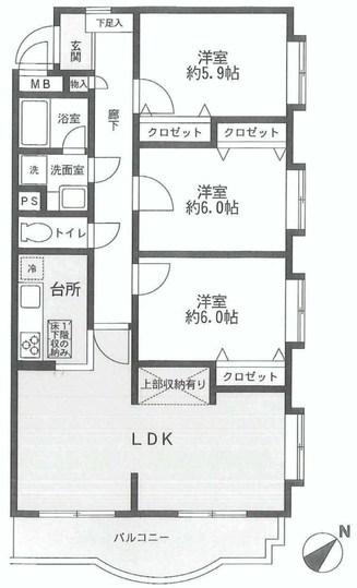 Floor plan. 3LDK, Price 14 million yen, Occupied area 79.68 sq m , Balcony area 8.37 sq m