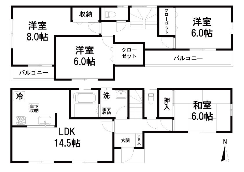 Floor plan. (3 Building), Price 24,800,000 yen, 4LDK, Land area 111.56 sq m , Building area 98.53 sq m