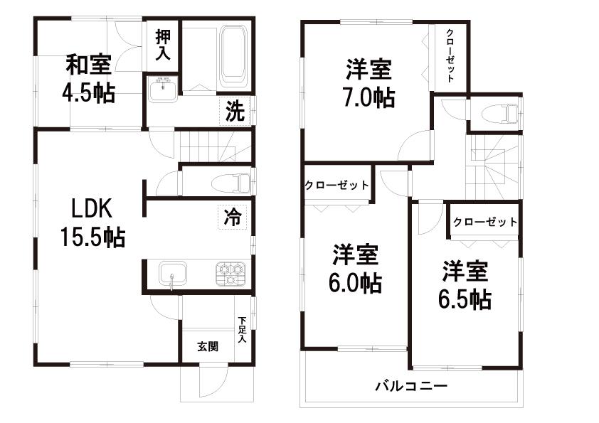 Floor plan. (Building 2), Price 23.8 million yen, 4LDK, Land area 126.43 sq m , Building area 90.67 sq m