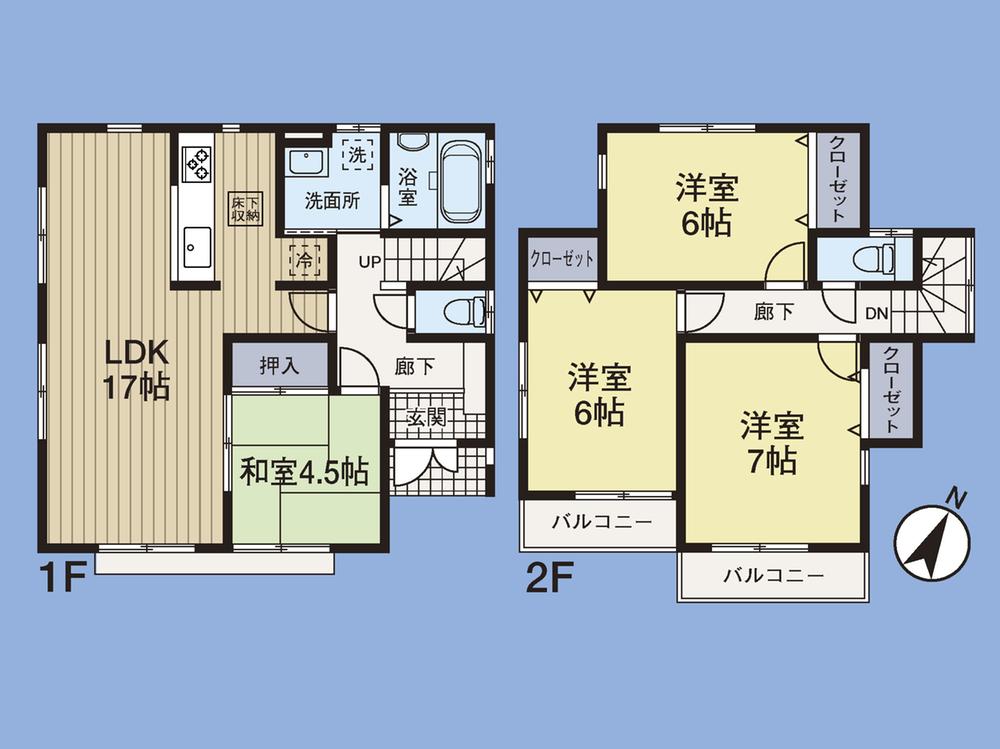Floor plan. (Building 2), Price 33,800,000 yen, 4LDK, Land area 131.16 sq m , Building area 96.05 sq m