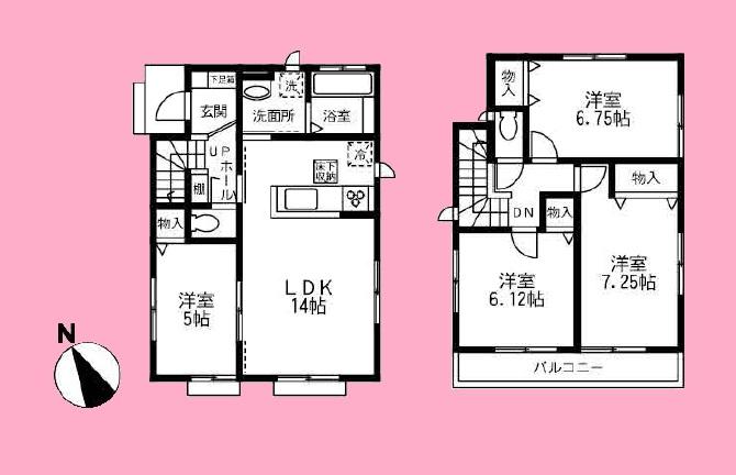 Floor plan. (Building 2), Price 30,800,000 yen, 4LDK, Land area 87.83 sq m , Building area 90.87 sq m