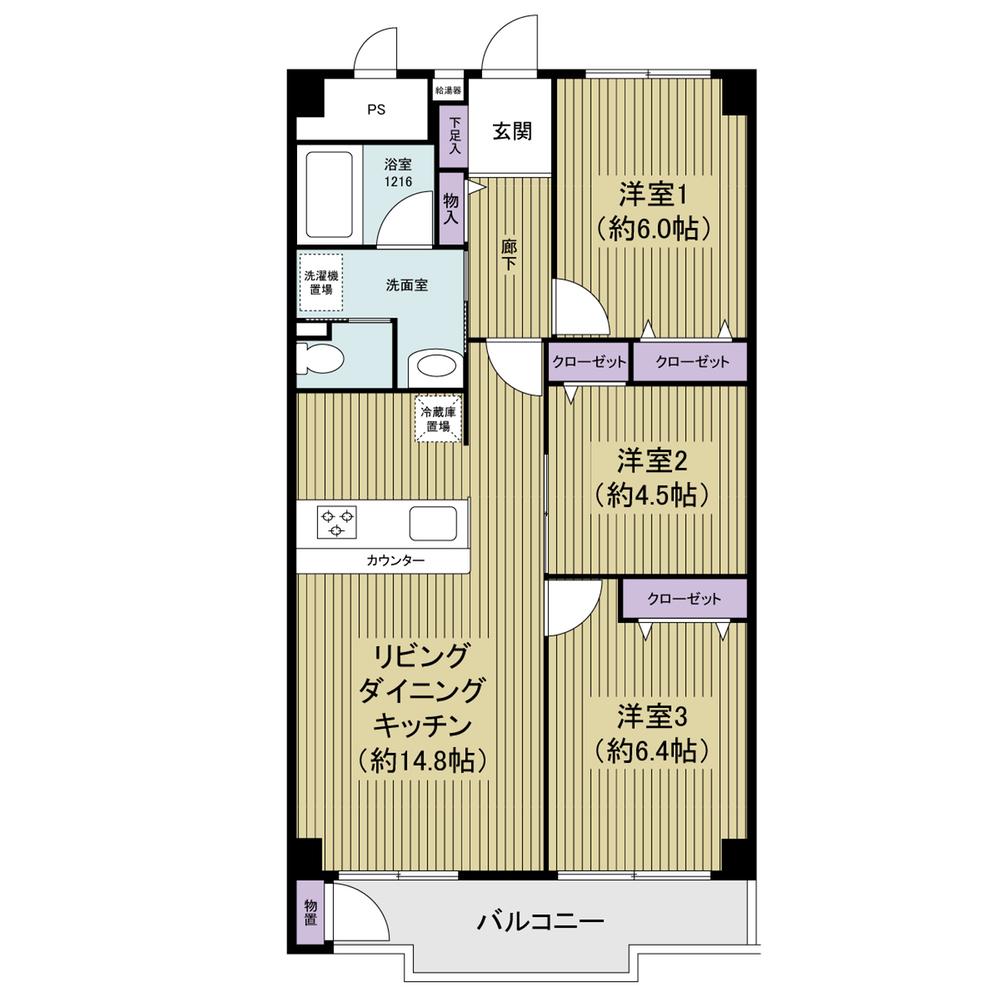 Floor plan. 3LDK, Price 13.8 million yen, Footprint 69.3 sq m , Balcony area 7.14 sq m 3LDK (Western-style 3 summarizes changes to the room),