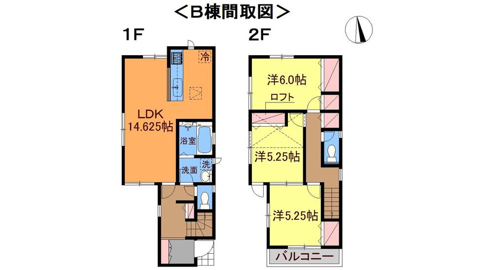 Floor plan. (B Building), Price 24,800,000 yen, 3LDK, Land area 73.23 sq m , Building area 78.77 sq m