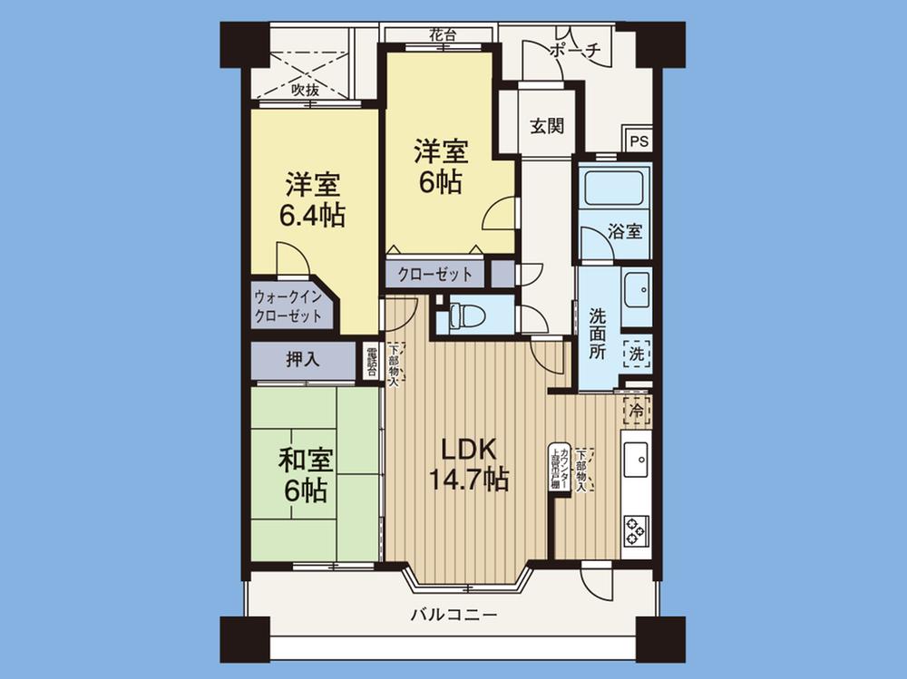 Floor plan. 3LDK, Price 22 million yen, Occupied area 75.69 sq m , Balcony area 13.45 sq m floor plan