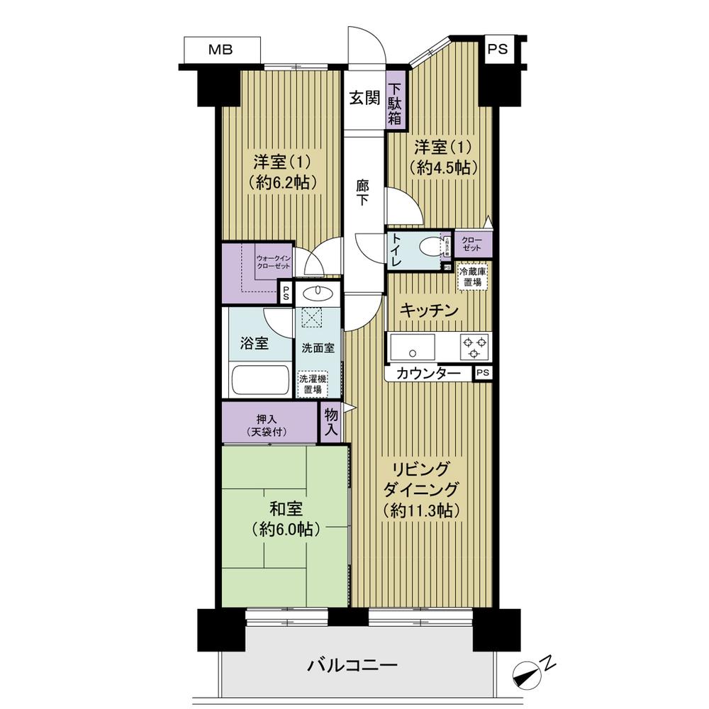 Floor plan. 3LDK, Price 20.8 million yen, Occupied area 68.46 sq m , Balcony area 9.39 sq m southeast ・ Sunny There is a walk-in closet