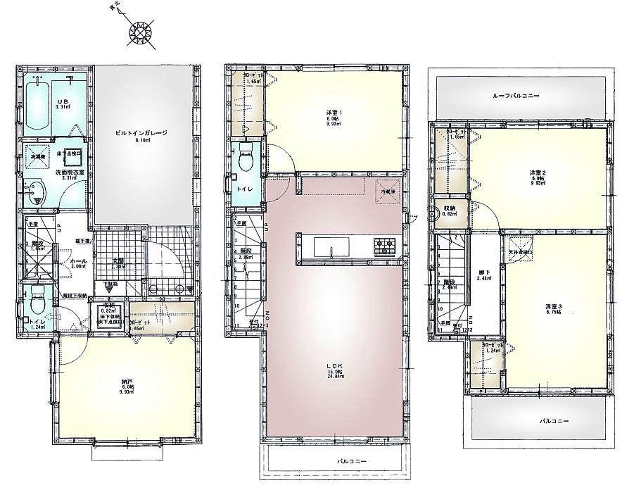 Floor plan. (1 Building), Price 31,900,000 yen, 3LDK+S, Land area 80.79 sq m , Building area 111.79 sq m