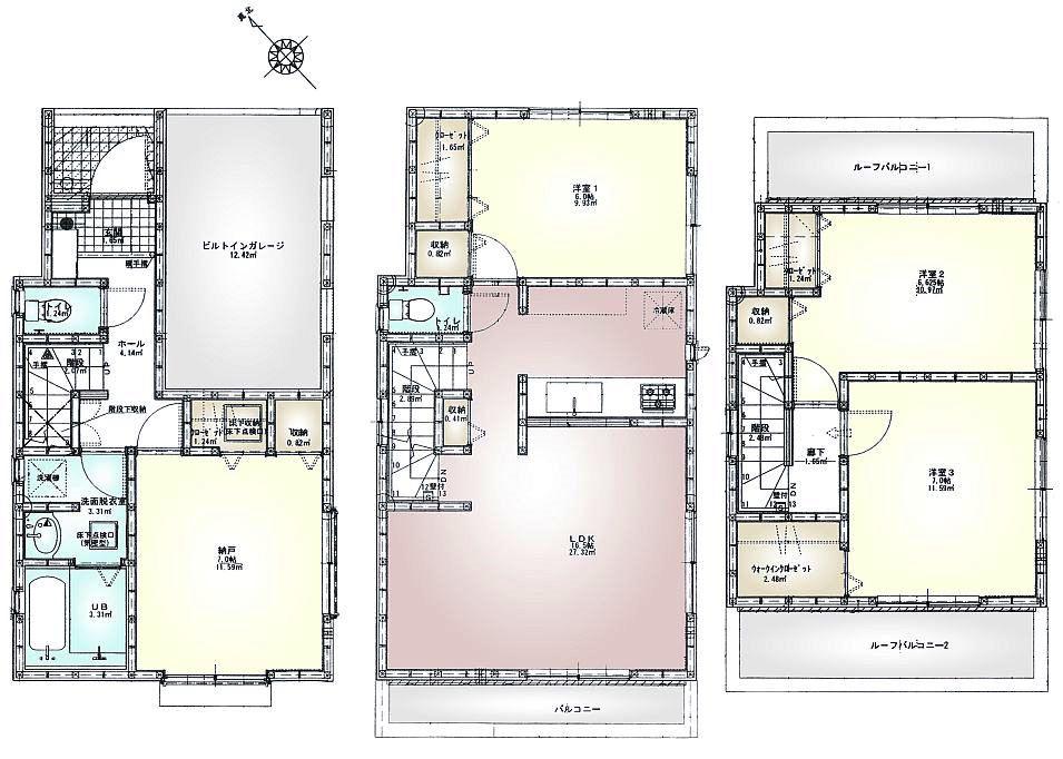 Floor plan. (Building 2), Price 34,500,000 yen, 3LDK+S, Land area 80.9 sq m , Building area 117.37 sq m