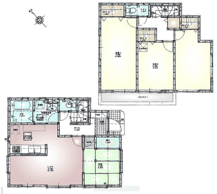 Floor plan. (4 Building), Price 36,900,000 yen, 4LDK, Land area 89.13 sq m , Building area 96.88 sq m