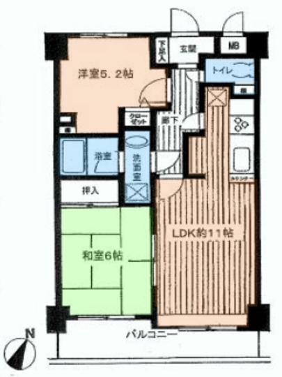 Floor plan. 2LDK, Price 14.3 million yen, Occupied area 51.52 sq m , Balcony area 7.95 sq m