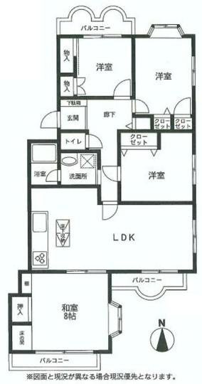 Floor plan. 4LDK, Price 15.8 million yen, Occupied area 83.34 sq m , Balcony area 9 sq m