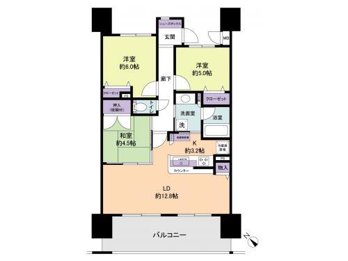 Floor plan. 3LDK, Price 25,800,000 yen, Footprint 70.6 sq m , Balcony area 14.2 sq m