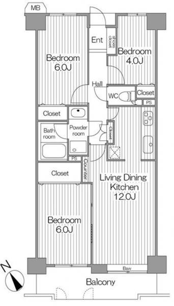 Floor plan. 3LDK, Price 16,900,000 yen, Occupied area 61.89 sq m , Balcony area 8.32 sq m