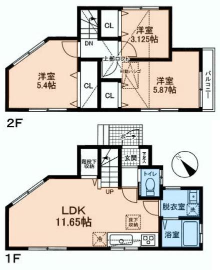 Floor plan. 12.8 million yen, 3LDK, Land area 65.44 sq m , Building area 61.27 sq m