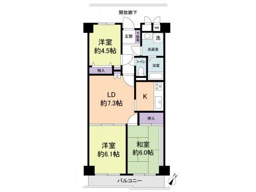 Floor plan. 3LDK, Price 13.8 million yen, Occupied area 59.27 sq m , Balcony area 5.47 sq m