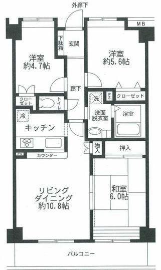 Floor plan. 3LDK, Price 16 million yen, Footprint 68.6 sq m , Balcony area 8.25 sq m