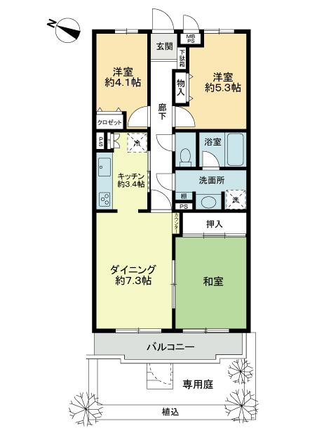 Floor plan. 3DK, Price 12.8 million yen, Occupied area 63.55 sq m , Balcony area 6.22 sq m