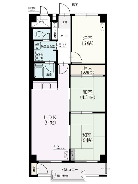 Floor plan. 3LDK, Price 7.5 million yen, Footprint 69.3 sq m , Balcony area 6.16 sq m floor plan