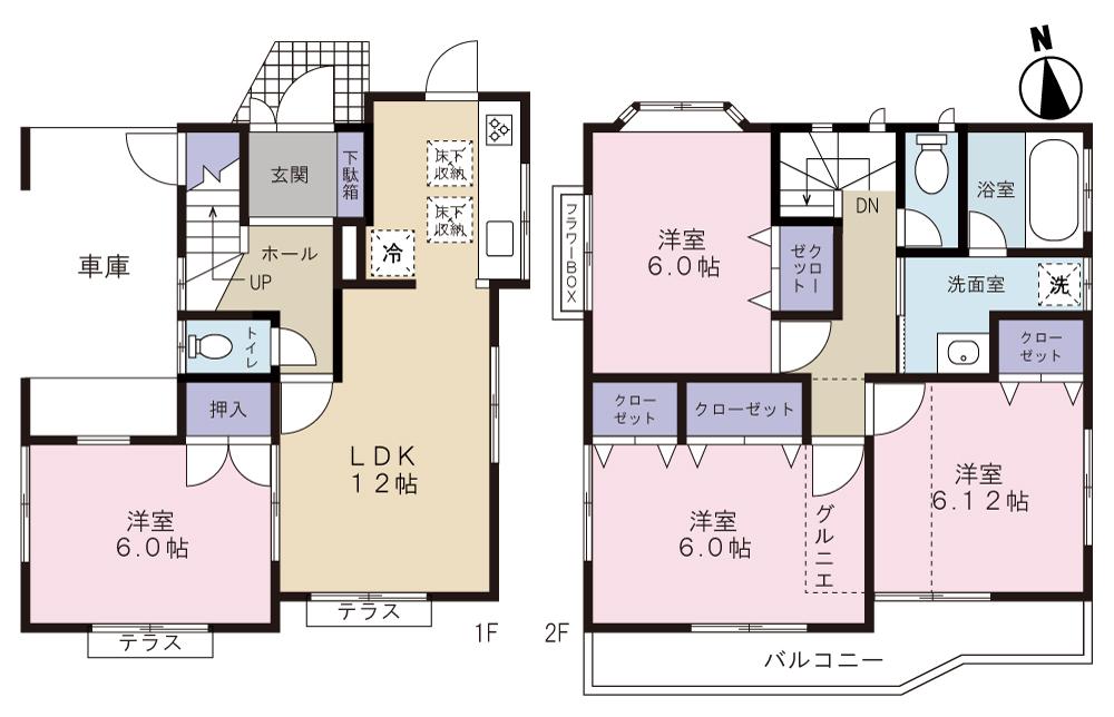 Floor plan. 22 million yen, 4LDK, Land area 92.46 sq m , Including garage Partial 12.15 sq m in building area 90.71 sq m building area