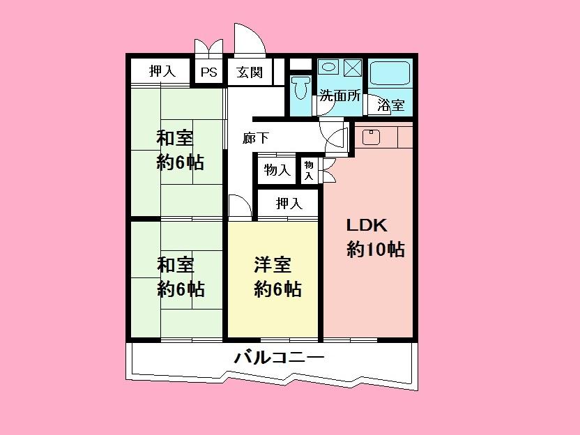 Floor plan. 3LDK, Price 7.8 million yen, Occupied area 65.05 sq m