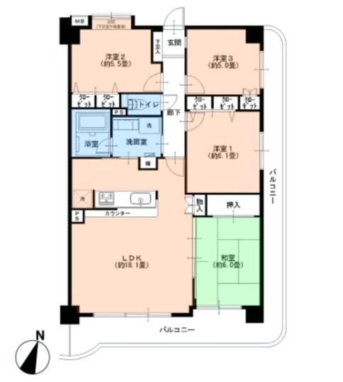 Floor plan. 4LDK, Price 27,900,000 yen, Footprint 85.8 sq m , Balcony area 21.33 sq m