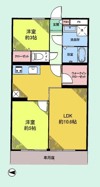 Floor plan. 2LDK, Price 11.8 million yen, Occupied area 43.75 sq m spacious walk-in closet with ☆