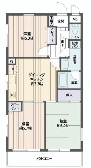 Floor plan. 3DK, Price 11.8 million yen, Footprint 55 sq m , Balcony area 6.6 sq m
