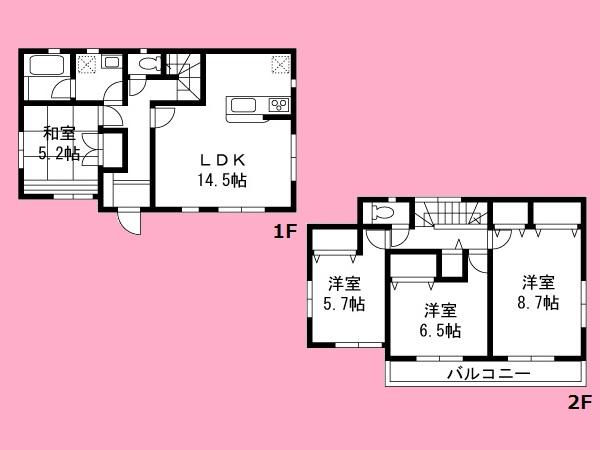 Floor plan. (1 Building), Price 34,800,000 yen, 4LDK, Land area 193.31 sq m , Building area 98 sq m