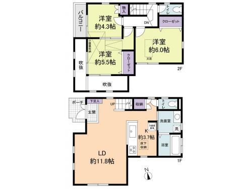 Floor plan. 18,800,000 yen, 3LDK, Land area 139.89 sq m , Building area 80 sq m