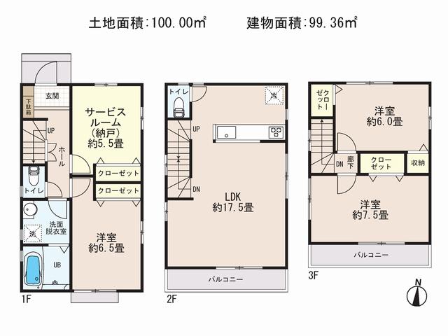 Floor plan. 18,800,000 yen, 3LDK+S, Land area 100 sq m , Building area 99.36 sq m
