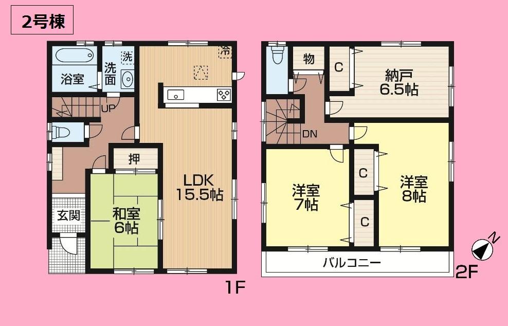 Floor plan. (Building 2), Price 31,800,000 yen, 3LDK+S, Land area 104.93 sq m , Building area 103.71 sq m