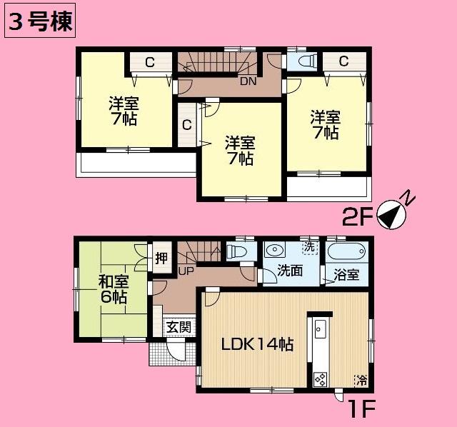 Floor plan. (3 Building), Price 30,800,000 yen, 4LDK, Land area 121.03 sq m , Building area 99.78 sq m
