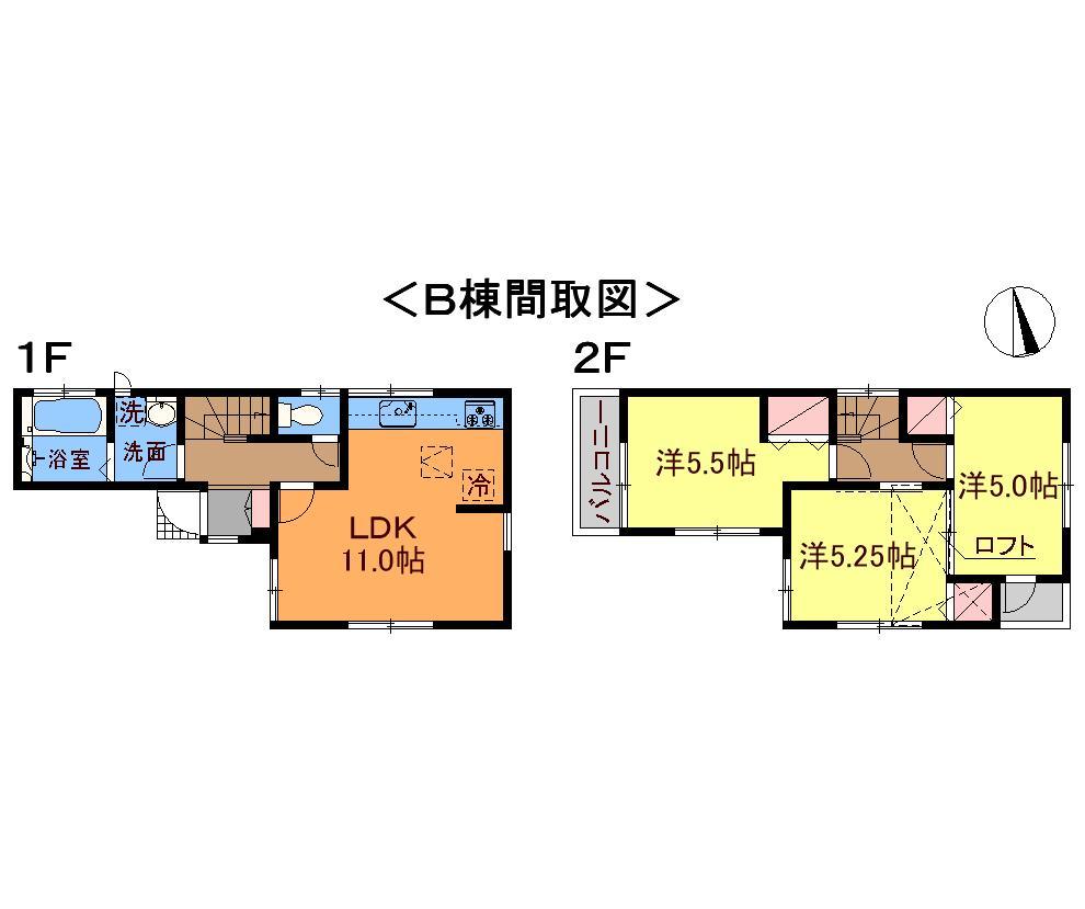 Floor plan. (B Building), Price 21,800,000 yen, 3LDK, Land area 59.56 sq m , Building area 62.16 sq m