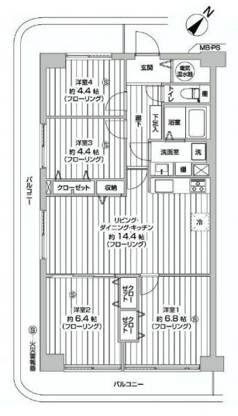 Floor plan. 4LDK, Price 17.5 million yen, Footprint 78 sq m , Balcony area 26.31 sq m spacious 4LDK