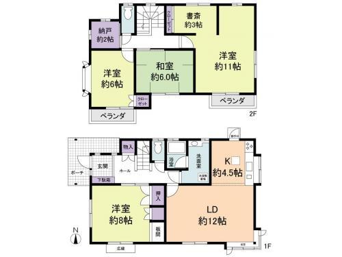 Floor plan. 27.5 million yen, 4LDK+S, Land area 142.53 sq m , Building area 118.41 sq m