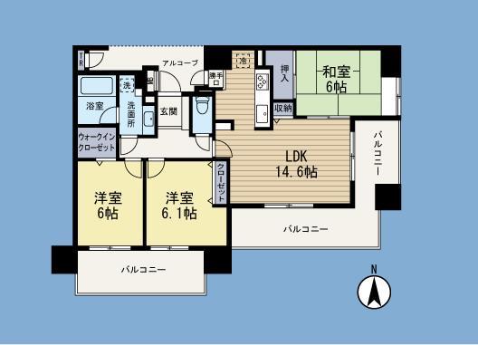 Floor plan. 3LDK, Price 22,490,000 yen, Occupied area 73.84 sq m , Balcony area 25.36 sq m