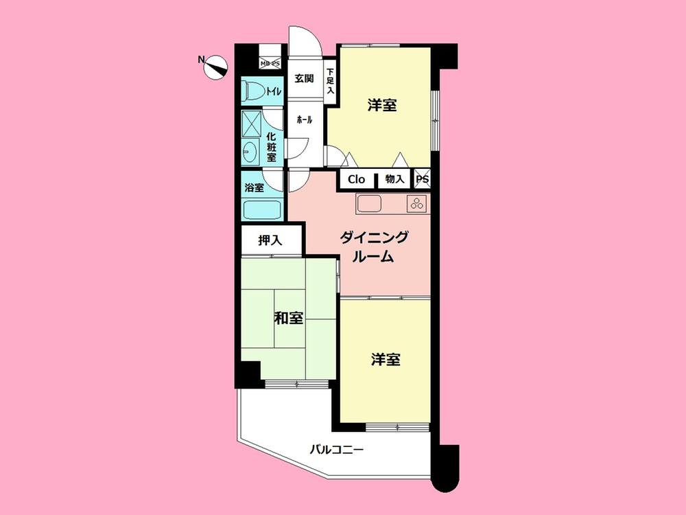Floor plan. 3DK, Price 7.3 million yen, Occupied area 52.69 sq m , Balcony area 9.76 sq m