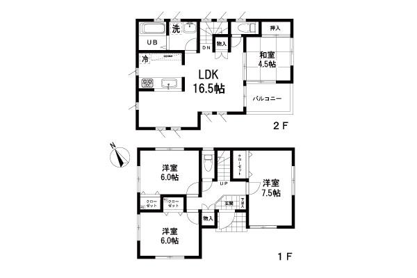 Floor plan. (C Building), Price 32,800,000 yen, 4LDK, Land area 125.1 sq m , Building area 92.34 sq m